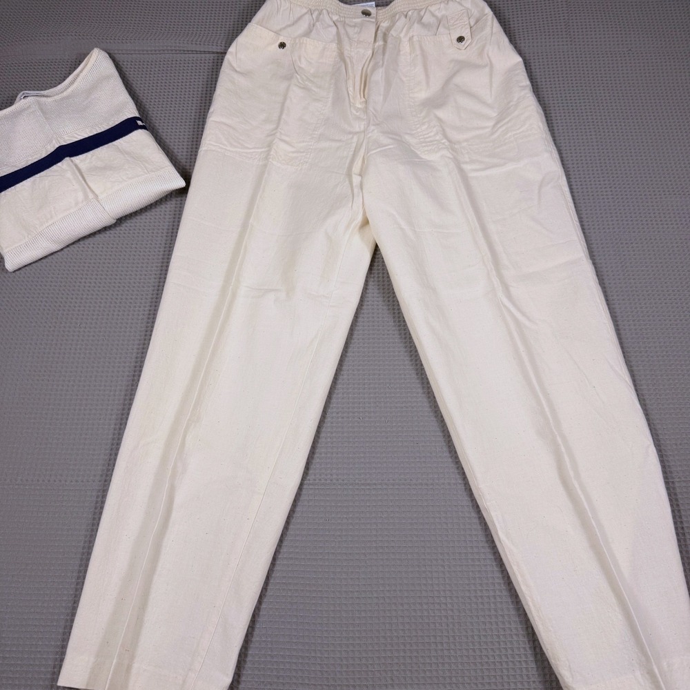 Bay Club Catalina Vintage 2 Piece Set M Cream Mesh Top High Waist Pants Coastal - Picture 16 of 16